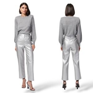 NWT CAMI NYC Hanie Silver Metallic 5 Pocket Jeans Straight Cropped Leg SZ 10